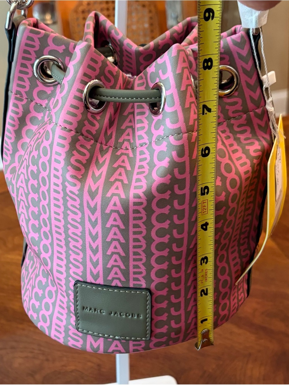NWT Marc Jacobs Pink Patterned Drawstring Micro Bucket Bag - Picture 12 of 13